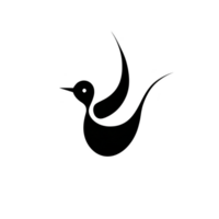 Minimalist black bird logo with stylized wings and sleek design, conveying elegance and simplicity. bird form is abstract, creating modern and artistic impression png