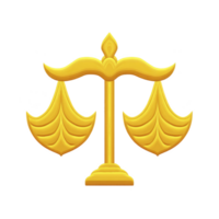 Golden balance scale icon with symmetrical design, representing justice and fairness. scales are evenly balanced, symbolizing equality and impartiality png