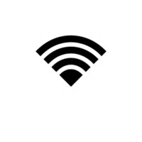 Black Wi Fi symbol on transparent background represents wireless internet connectivity. icon features curved lines radiating from central point, symbolizing signal strength png