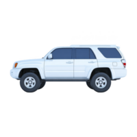 White SUV with tinted windows is shown side view, highlighting its robust design and off road capabilities. vehicle features large tires and spacious interior, ideal for family trips or outdoor png