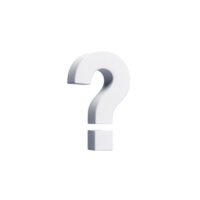 White 3D question mark stands prominently against transparency background, symbolizing inquiry and curiosity. minimalist design emphasizes concept of seeking answers or information png