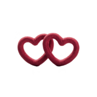 Two intertwined red heart shaped objects symbolize love and connection, crafted from soft, textured material. design is simple yet elegant, perfect for romantic themes png