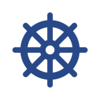 Blue ship wheel icon symbolizes navigation and control, often associated with maritime themes or leadership concepts. simple design conveys direction and guidance png