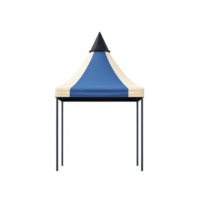 Blue and white striped canopy tent with pointed top and four black legs, perfect for outdoor events and providing shade. tent design is simple yet functional png