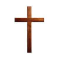 Wooden cross with simple design, symbolizing faith and spirituality, is isolated on transparency background. texture of wood is visible, adding natural and rustic feel png