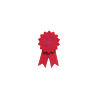 Vibrant red award ribbon with rosette design symbolizes achievement and recognition. ribbon features circular rosette with two tails, often used in competitions or ceremonies png