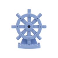 Blue plastic toy ship wheel with simple design, featuring eight spokes and central hub, stands upright on small base. toy is designed for imaginative play png