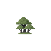 Stylized illustration of three green trees with simple, minimalist design. trees have layered appearance, with rounded canopies and dark trunks, set against transparent background png