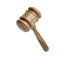 Wooden gavel with smooth finish, symbolizing justice and authority, is isolated on transparency background. gavel is traditionally used in courtrooms and auctions png
