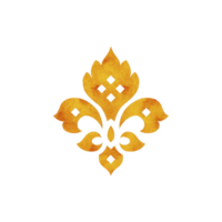 Golden fleur de lis symbol with watercolor texture on transparency background, representing elegance and tradition. design features intricate details and classic shape png