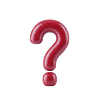 Shiny red question mark with textured surface stands out against transparency background, symbolizing curiosity and inquiry. bold color and glossy finish make it visually striking png