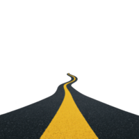 Winding road with bright yellow line stretches into distance against transparency background, symbolizing journey or path forward. road curves suggest movement and adventure png