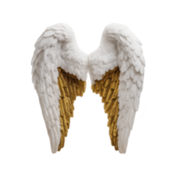 White and gold angel wings with detailed feathers create heavenly and ethereal appearance, symbolizing purity and divinity. intricate design evokes sense of grace and elegance png