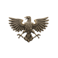 Intricately detailed bronze eagle emblem with outstretched wings, symbolizing strength and freedom, set against plain background. craftsmanship highlights feathers and talons png