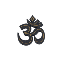 Image features stylized Om symbol with gold outline transparency background, representing spirituality and meditation. design is simple yet elegant, often associated with Hinduism and yoga png
