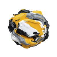 Vibrant swirl of yellow, black, white, and gray paint creates dynamic, abstract sphere against transparency background, evoking creativity and energy png