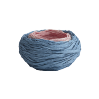 Decorative bowl made of layered blue and pink paper creates textured, artistic appearance. unique design adds touch of creativity and color to any space png