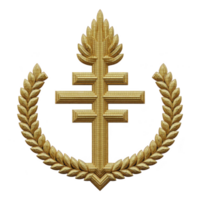 Golden emblem featuring double cross with laurel wreath, symbolizing honor and achievement. intricate design and metallic texture convey sense of prestige and tradition png