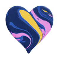 Heart shaped object with vibrant marbled pattern features swirling blue, pink, and yellow colors, creating dynamic and artistic design png