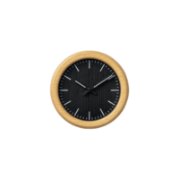 Modern wall clock with sleek black face and minimalist design is encased in wooden frame, offering stylish and functional addition to any room png