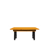 Wooden table with rectangular top and sturdy black legs, suitable for dining or office use, stands isolated on transparency background png
