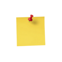 Yellow sticky note with red pushpin is isolated on transparency background, creating simple and clean design. note is blank, offering space for messages or reminders png