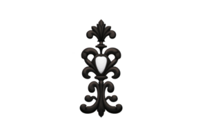 Ornate black wrought iron wall decoration with heart shaped white accent, featuring intricate scrollwork and fleur de lis design, perfect for adding elegance to any space png