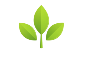Vibrant green leaf logo with three stylized leaves, symbolizing nature and growth. design is simple and modern, conveying eco friendly message png