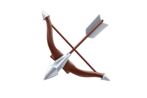 Wooden bow and arrow with metallic tips are crossed, symbolizing precision and strength. design is sleek and modern, with focus on contrasting materials png