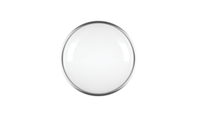 Round, white ceiling light fixture with sleek, modern design is shown against plain background. fixture features smooth, glossy surface and minimalist style, ideal for contemporary interiors png