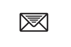 Simple black and white illustration of envelope icon, symbolizing email or messaging, with minimalist design. icon is outlined and features classic envelope shape.envelope icon png