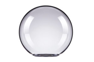 Clear glass sphere with reflective surface, isolated on transparency background, showcasing its smooth and transparent qualities. sphere simplicity and elegance are highlighted png
