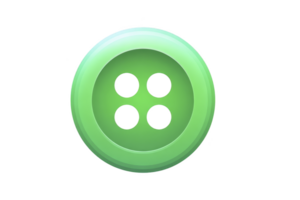 Shiny green button with four holes, commonly used for sewing, is displayed against plain background. button smooth surface and vibrant color make it visually appealing png