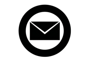 Black and white icon of envelope is encircled, symbolizing email communication. simple design conveys sense of connectivity and digital correspondence png