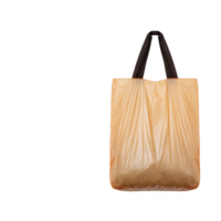 Reusable beige shopping bag with black handles is isolated on transparency background, showcasing its eco friendly design. bag appears crumpled, emphasizing its lightweight and portable nature png