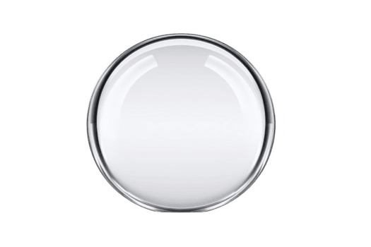 Clear, round glass lens with smooth surface is displayed against plain background, showcasing its transparency and reflective properties png