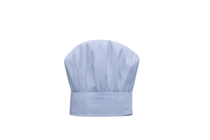 White chef hat with vertical stripes is isolated on transparency background, symbolizing culinary expertise and professionalism. hat is tall and pleated, representing traditional chef attire png