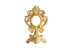 Ornate, gold decorative frame with intricate baroque style detailing and oval center, perfect for adding elegance to any space png