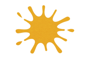 Vibrant yellow paint splatter with irregular edges, resembling artistic splash. texture appears textured, adding dynamic and creative feel to image png