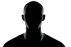 This is silhouette of person with chain necklace, featuring dark, shadowy outline against transparent background. image emphasizes anonymity and mystery png