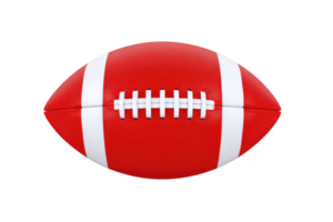 Red American football with white laces and stripes is isolated on transparency background, showcasing its textured surface and classic design png