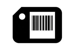 Black and white barcode icon is displayed on tag, symbolizing digital scanning and inventory management. minimalist design emphasizes technology and commerce png