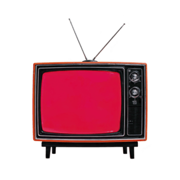 vintage televisão com vermelho tela e antena evoca nostalgia. retro Projeto características dials e clássico quadradão forma, reminiscente do meio 20 século casa entretenimento png