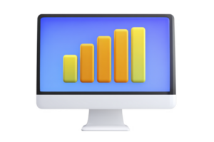 Computer monitor displays colorful bar graph with increasing bars, symbolizing growth and progress. background is gradient of blue, enhancing vibrant colors of graph png