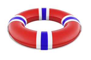 Red lifebuoy with blue and white stripes is depicted, symbolizing safety and rescue at sea. vibrant colors and circular design make it recognizable safety device png