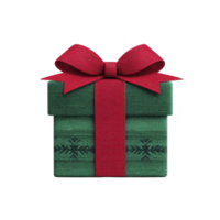 Beautifully wrapped green gift box with red ribbon and bow, featuring subtle snowflake pattern, evokes festive and joyful holiday spirit png