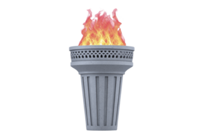 Flaming torch with stone like texture and vibrant flames symbolizes strength and passion. intricate design adds elegance to powerful imagery png