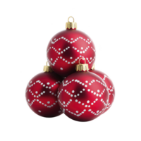 Red Christmas ornaments with white dotted patterns are stacked together, creating festive and cheerful holiday decoration. glossy finish and intricate design add elegance to seasonal decor png