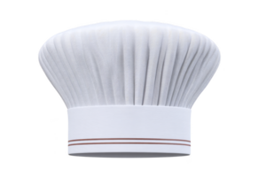 White chef hat with pleated design and brown stripe at base, symbolizing culinary expertise and professionalism. hat is isolated on transparency background png