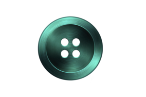Shiny, metallic button with teal hue and four holes is depicted against transparency background, showcasing modern and sleek design png